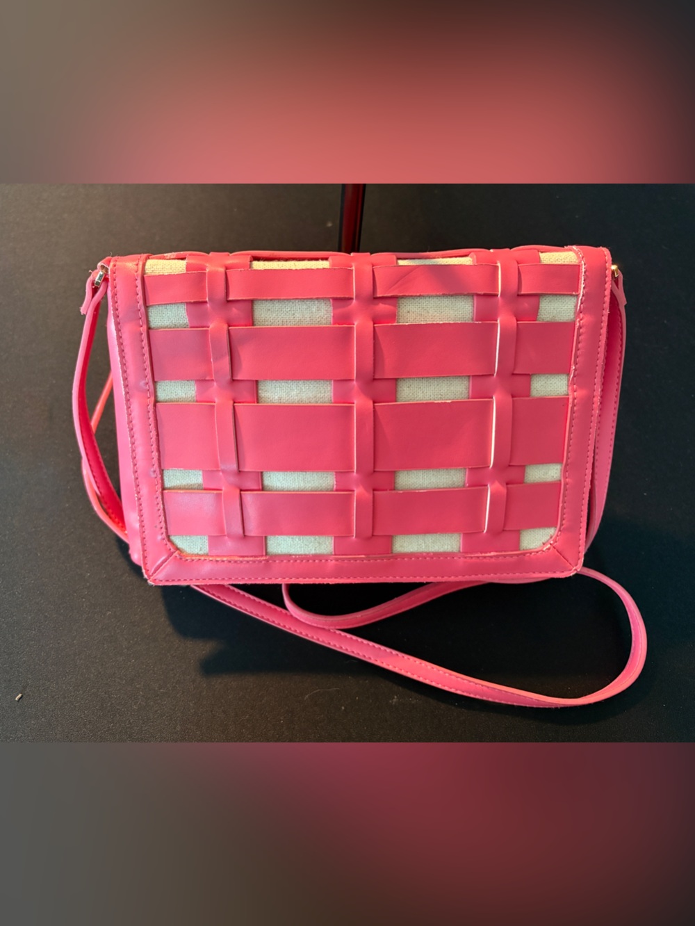 Pink Woven Crossbody Shoulder Bag